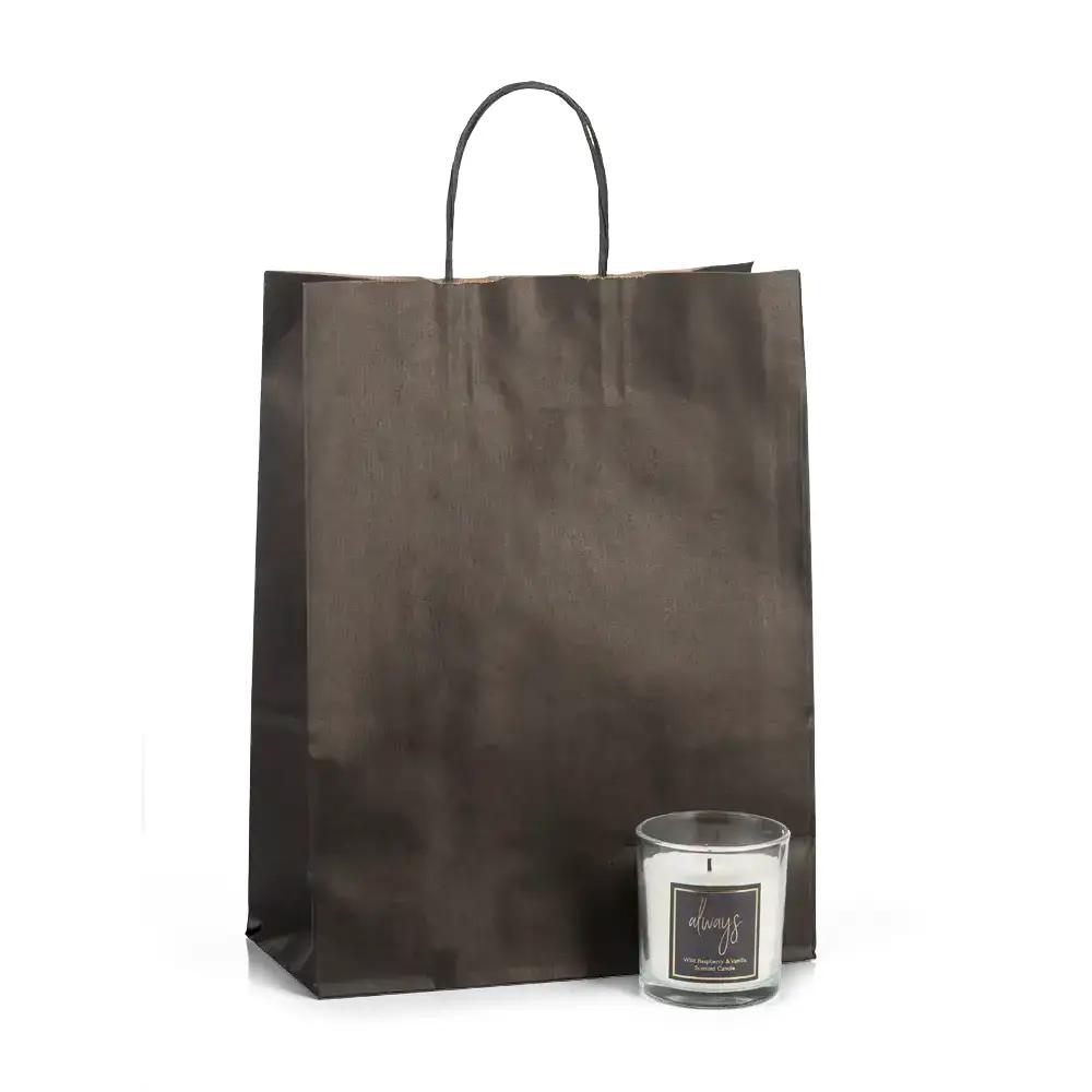 Black Paper Carrier Bags with Twisted Handles 26cm x 34cm + 12cm