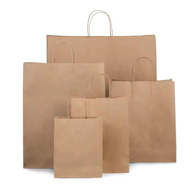 Recycled Brown (Unribbed) Paper Carrier Bags with Twisted Handles - Value Range