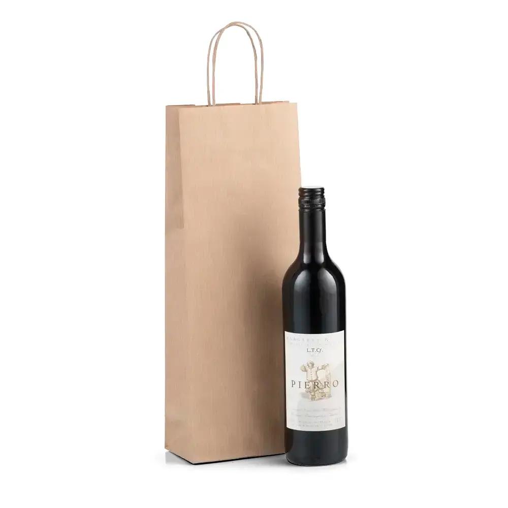 Italian Brown Kraft One Bottle Paper Bags with Twisted Handles