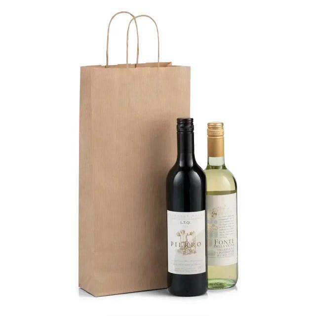 Italian Brown Paper Two Bottle Bag with Twisted Handles