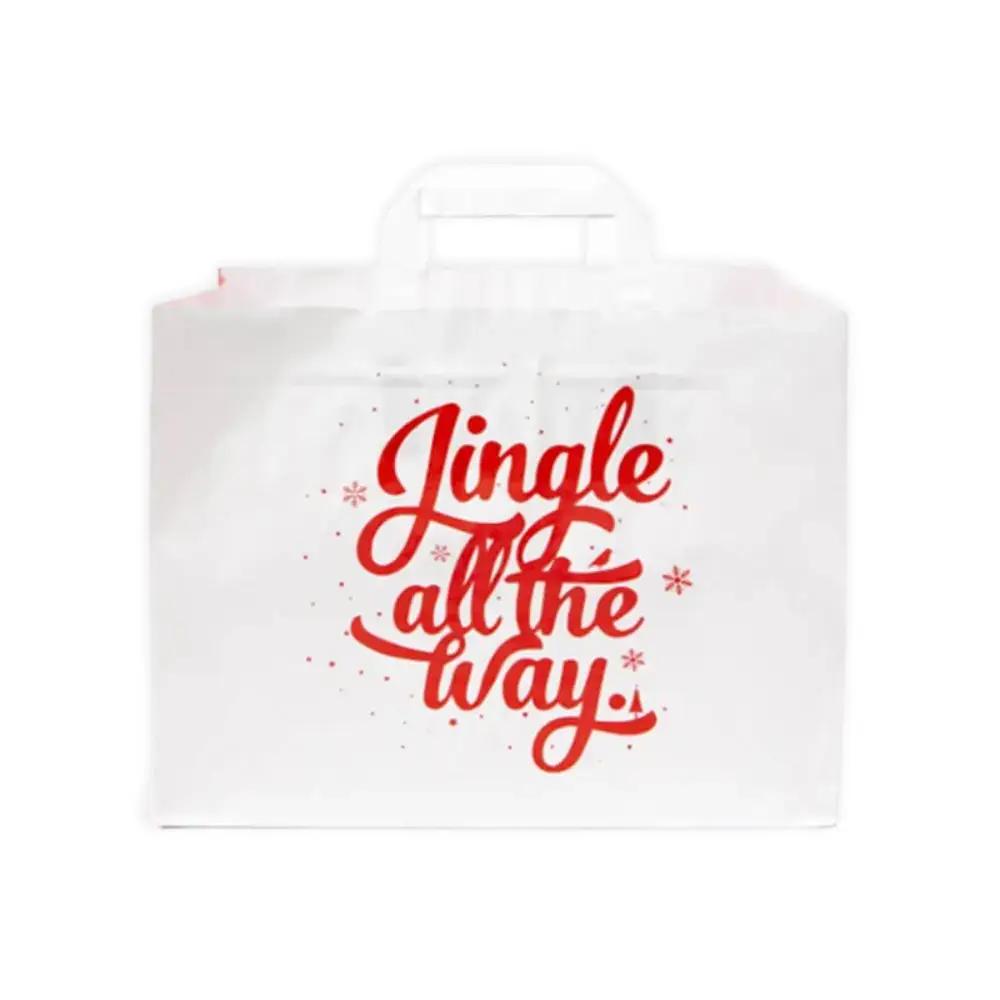 Jingle and Snow Wide Base Flat Handle Paper Carrier Bags