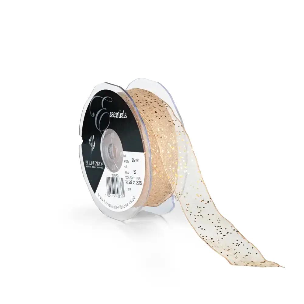 Sparkly Sheer Glitter Honey Gold Ribbon - 20m reel