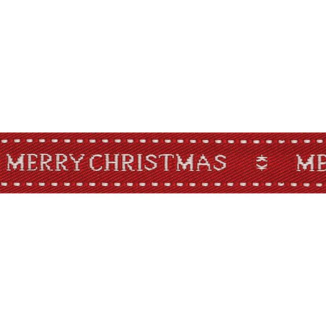 Merry Christmas on Woven Red Ribbon