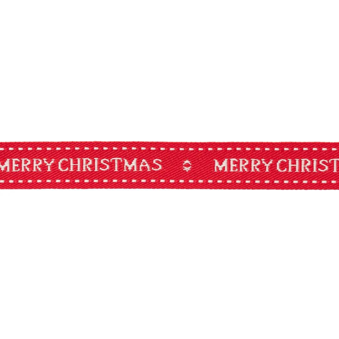 Merry Christmas on Woven Red Ribbon