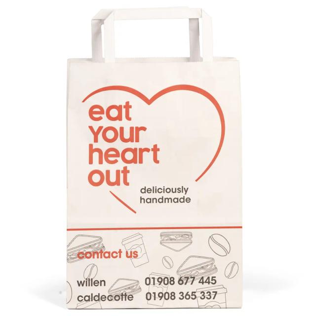 White Branded Flat Handle Carrier Bags
