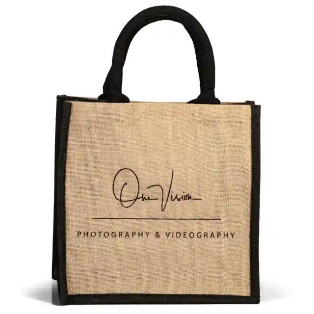 Branded Jute Bags with Black Trim