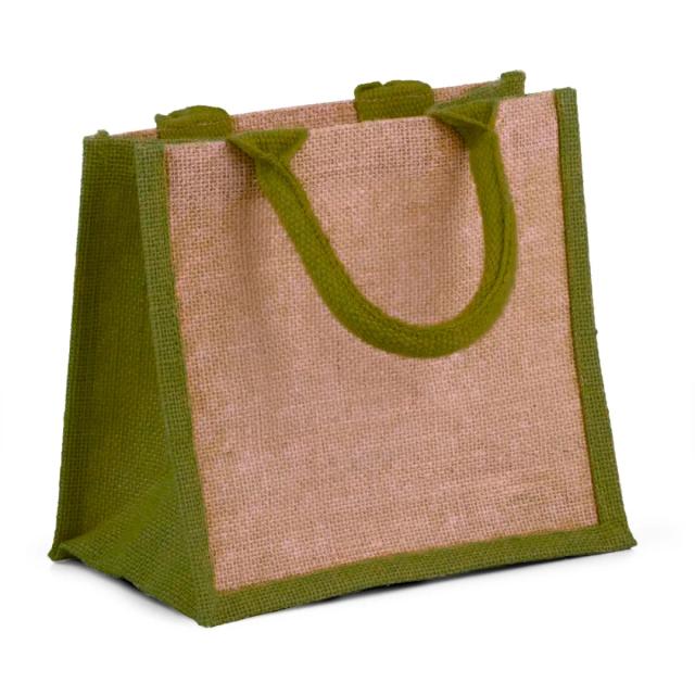 Printed Natural Jute Bags with Green Trim