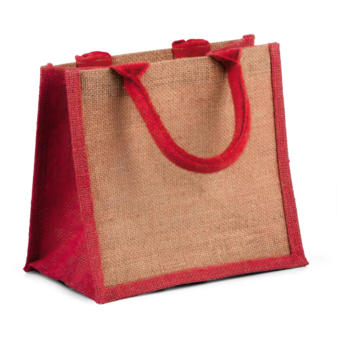 Natural Printed Jute Bags with Red Trim