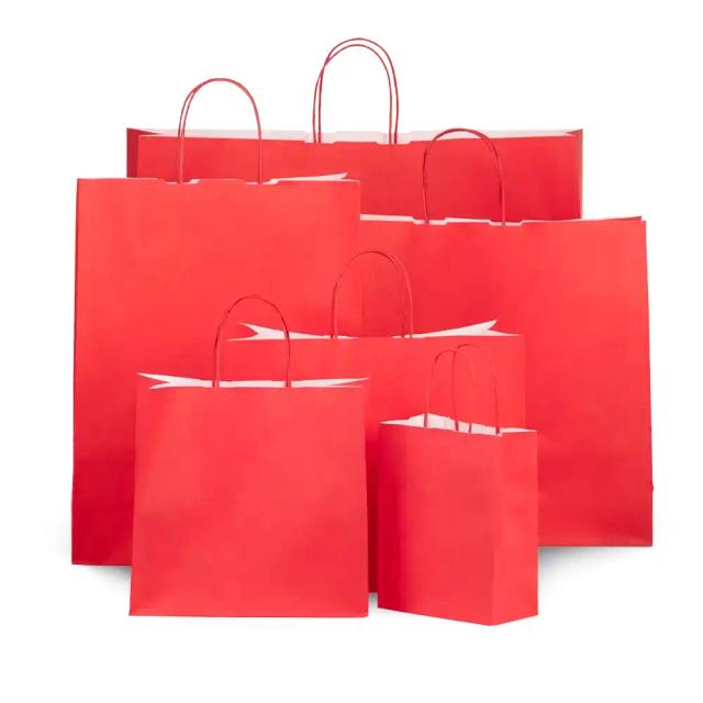 Cherry Red Branded Paper Bags with Twisted Handles