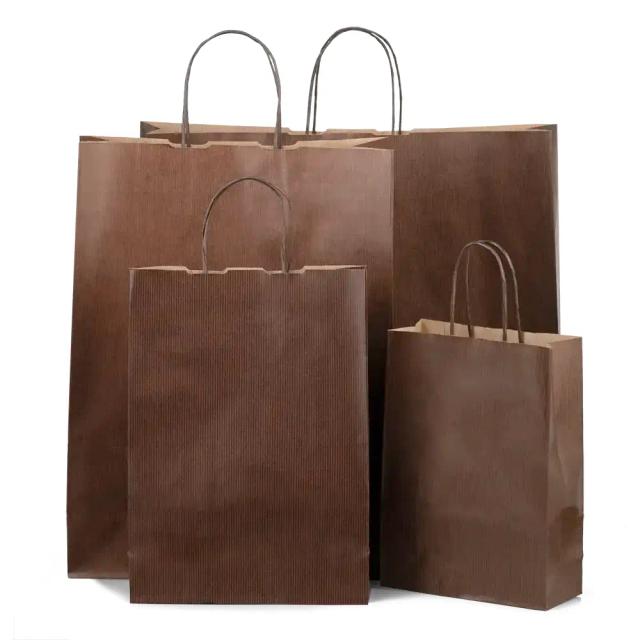 Chocolate Brown Printed Paper Carrier Bags with Twisted Handles