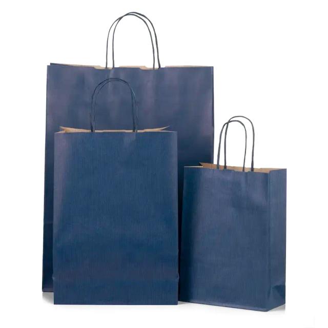 Dark Blue Branded Paper Bags with Twisted Handles