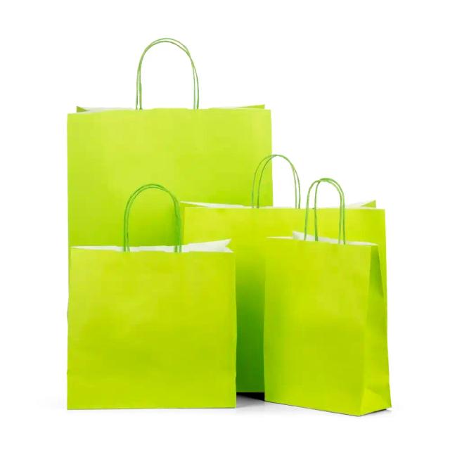 Lime Green Branded Paper Bags with Twisted Handles