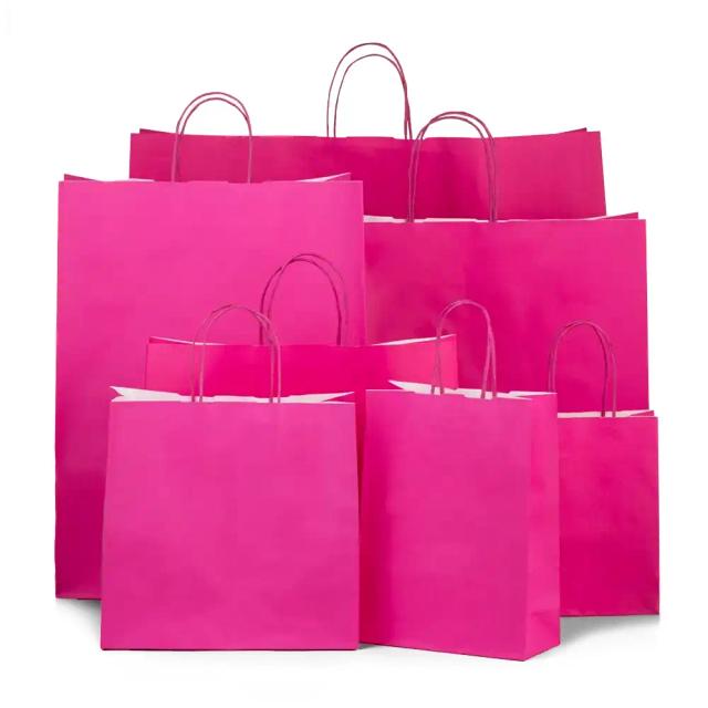 Magenta Branded Paper Bags with Twisted Handles