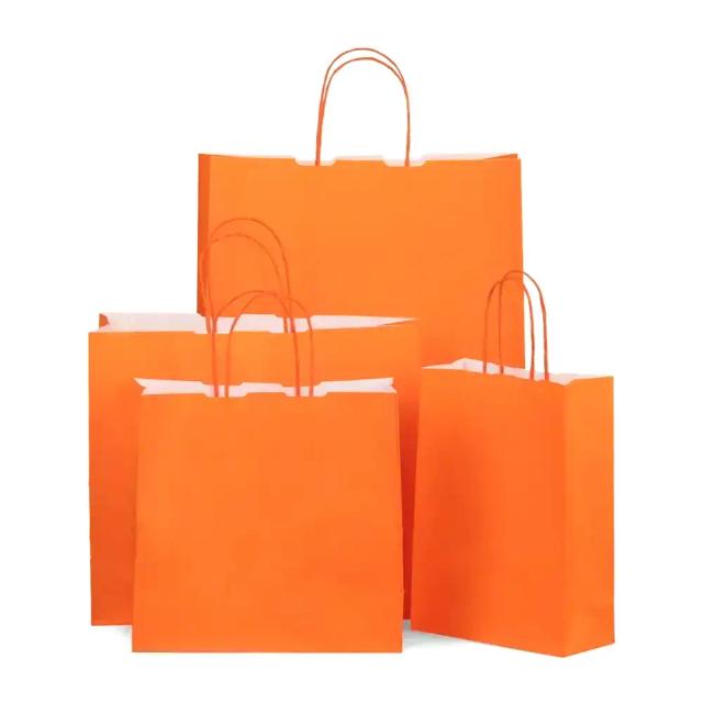 Orange Printed Paper Bags with Twisted Handles